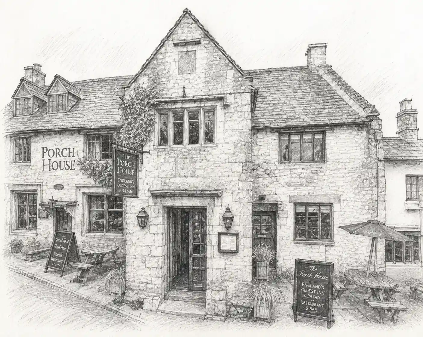 The Porch House in Stow-on-the-Wold, claiming to be England’s oldest inn dating to c.947 AD